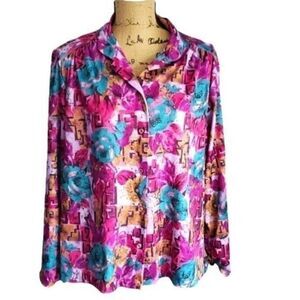 70's Purple Pink Floral Button down shirt